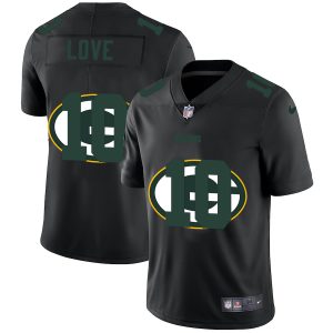 Terrific Green Bay Packers #10 Jordan Love Men's Team Logo Dual Overlap Limited NFL Jersey Black for die hard Packers fans