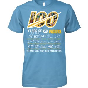 Unique Green Bay Packers 100 Seasons Memories T Shirt Light Blue for ultimate sports enthusiasts
