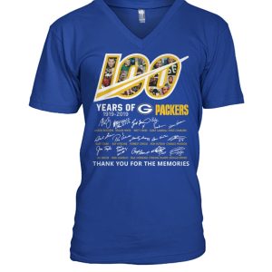 Unique Green Bay Packers 100 Seasons Memories Women's V Neck T Shirt Royal for ultimate sports enthusiasts