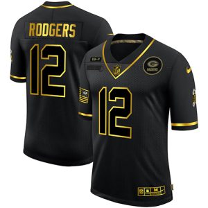 Stunning Green Bay Packers #12 Aaron Rodgers Men's 2020 Salute To Service Golden Limited NFL Jersey Black to stand out at the stadium