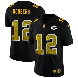 Amazing Green Bay Packers #12 Aaron Rodgers Men's Black Golden Sequin Vapor Limited NFL Jersey perfect for game day celebrations
