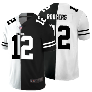 Terrific Green Bay Packers #12 Aaron Rodgers Men's Black V White Peace Split Vapor Untouchable Limited NFL Jersey to stand out at the stadium
