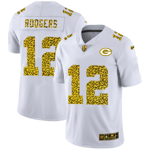 Gorgeous Green Bay Packers #12 Aaron Rodgers Men's Flocked Leopard Print Vapor Limited NFL Jersey White to showcase your team pride