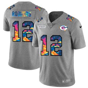 Fantastic Green Bay Packers #12 Aaron Rodgers Men's Multi Color 2020 NFL Crucial Catch NFL Jersey Greyheather to stand out at the stadium