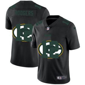 Outstanding Green Bay Packers #12 Aaron Rodgers Men's Team Logo Dual Overlap Limited NFL Jersey Black to showcase your team pride