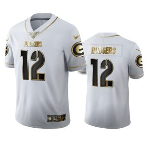 Fantastic Green Bay Packers #12 Aaron Rodgers Men's White Golden Edition Vapor Limited NFL 100 Jersey for ultimate sports enthusiasts