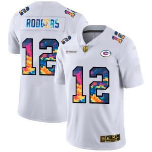 Stunning Green Bay Packers #12 Aaron Rodgers Men's White Multi Color 2020 NFL Crucial Catch Limited NFL Jersey to showcase your team pride