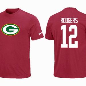 Outstanding Green Bay Packers #12 Aaron Rodgers Name & Number NFL T Shirt Red perfect for game day celebrations