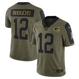 Outstanding Green Bay Packers #12 Aaron Rodgers Olive 2021 Salute To Service Limited Player Jersey to stand out at the stadium