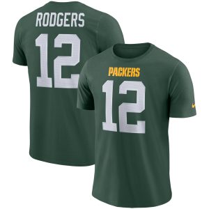 Gorgeous Green Bay Packers #12 Aaron Rodgers Player Pride 3.0 Name & Number Wordmark T Shirt Green for ultimate sports enthusiasts
