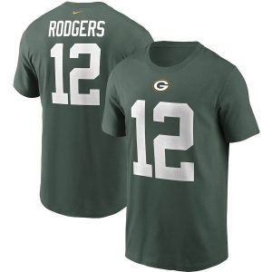 Unique Green Bay Packers #12 Aaron Rodgers  Team Player Name & Number T Shirt Green a must have addition to your collection