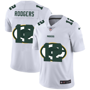 Stunning Green Bay Packers #12 Aaron Rodgers White Men's Team Logo Dual Overlap Limited NFL Jersey to showcase your team pride