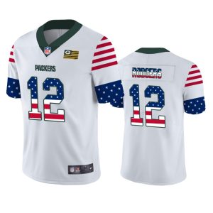 Outstanding Green Bay Packers #12 Aaron Rodgers White Men's Team Logo USA Flag Vapor Untouchable Limited NFL Jersey for ultimate sports enthusiasts