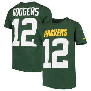 Unique Green Bay Packers #12 Aaron Rodgers Youth Player Pride 3.0 Name & Number T Shirt Green to showcase your team pride