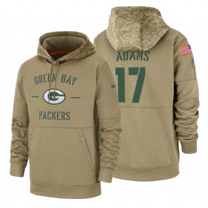 Impressive Green Bay Packers #17 Davante Adams  Tan 2019 Salute To Service Name & Number Sideline Therma Pullover Hoodie to stand out at the stadium