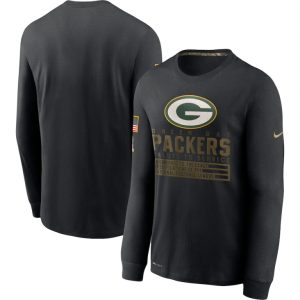 Fantastic Green Bay Packers  2020 Salute to Service Sideline Performance Long Sleeve T Shirt Black for die hard Packers fans