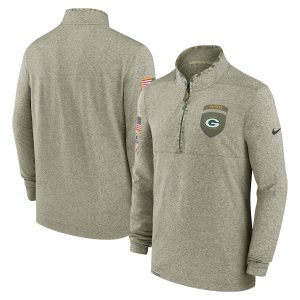 Unique Green Bay Packers  2022 Salute to Service Shield Quarter Zip Top   Olive perfect for game day celebrations