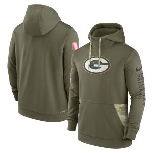 Outstanding Green Bay Packers  2022 Salute to Service Therma Performance Pullover Hoodie   Olive perfect for game day celebrations