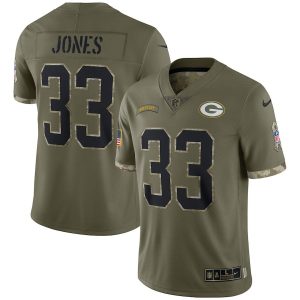 Amazing Green Bay Packers #33 Aaron Jones Men's 2022 Salute To Service Limited Jersey   Olive perfect for game day celebrations