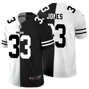 Outstanding Green Bay Packers #33 Aaron Jones Men's Black V White Peace Split Vapor Untouchable Limited NFL Jersey for ultimate sports enthusiasts