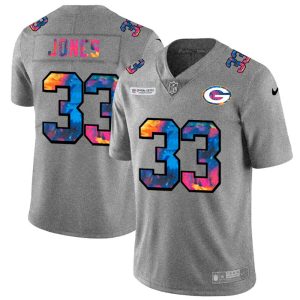 Outstanding Green Bay Packers #33 Aaron Jones Men's Multi Color 2020 NFL Crucial Catch NFL Jersey Greyheather to stand out at the stadium