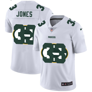 Impressive Green Bay Packers #33 Aaron Jones White Men's Team Logo Dual Overlap Limited NFL Jersey to stand out at the stadium