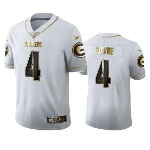 Impressive Green Bay Packers #4 Brett Favre Men's White Golden Edition Vapor Limited NFL 100 Jersey to stand out at the stadium