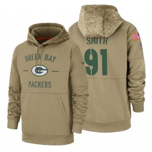 Impressive Green Bay Packers #91 Preston Smith  Tan 2019 Salute To Service Name & Number Sideline Therma Pullover Hoodie a must have addition to your collection