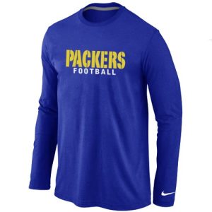 Outstanding Green Bay Packers Authentic Font Long Sleeve T Shirt Blue for die hard Packers fans