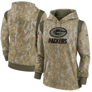 Unique Green Bay Packers Camo  Women's 2021 Salute To Service Therma Performance Pullover Hoodie to stand out at the stadium