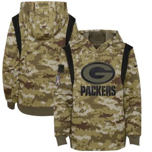 Stunning Green Bay Packers Camo  Youth 2021 Salute To Service Therma Performance Pullover Hoodie for die hard Packers fans