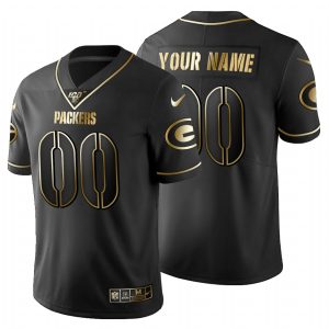 Gorgeous Green Bay Packers Custom Men's  Black Golden Limited NFL 100 Jersey for die hard Packers fans