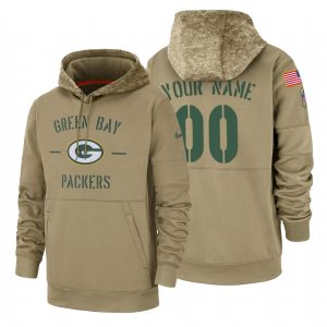 Outstanding Green Bay Packers Custom  Tan 2019 Salute To Service Name & Number Sideline Therma Pullover Hoodie for ultimate sports enthusiasts