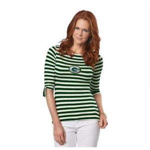 Terrific Green Bay Packers Lady Striped Boatneck Three Quarter Sleeve T Shirt for ultimate sports enthusiasts