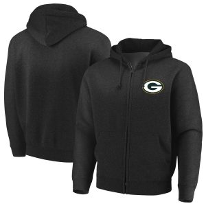 Amazing Green Bay Packers Majestic Cap Logo Full Zip Hoodie Black to showcase your team pride