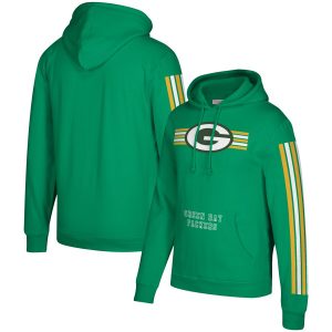 Outstanding Green Bay Packers Mitchell & Ness Three Stripe Pullover Hoodie Green for die hard Packers fans