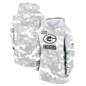 Unique Green Bay Packers Nike Women's 2024 Salute To Service Club Fleece Pullover Hoodie   Arctic Camo a must have addition to your collection