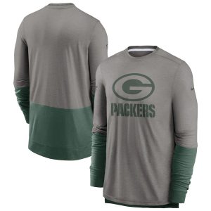 Amazing Green Bay Packers  Sideline Player Performance Long Sleeve T Shirt Heathered Gray Green for die hard Packers fans