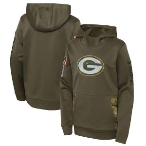 Outstanding Green Bay Packers  Youth 2022 Salute To Service Performance Pullover Hoodie   Olive to showcase your team pride