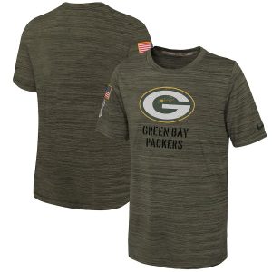 Terrific Green Bay Packers  Youth 2022 Salute To Service Velocity T Shirt   Olive for die hard Packers fans