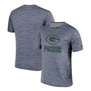 Outstanding Men's Green Bay Packers  Gray Black Striped Logo Performance T Shirt to showcase your team pride