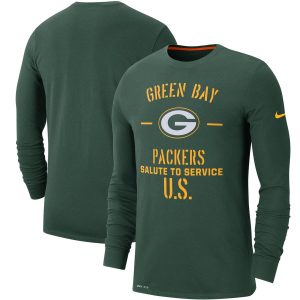 Fantastic Men's Green Bay Packers  Green 2019 Salute to Service Sideline Performance Long Sleeve Shirt for ultimate sports enthusiasts