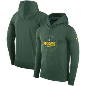 Fantastic Men's Green Bay Packers  Green Sideline Property Of Wordmark Logo Performance Pullover Hoodie for die hard Packers fans