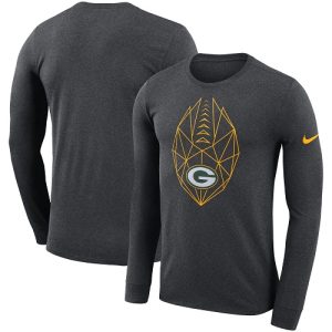 Fantastic Men's Green Bay Packers  Heathered Charcoal Fan Gear Icon Performance Long Sleeve T Shirt for die hard Packers fans
