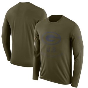 Stunning Men's Green Bay Packers  Olive Salute to Service Sideline Legend Performance Long Sleeve T Shirt for die hard Packers fans