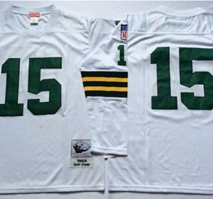 Impressive Mitchell And Ness 1969 Packers #15 Bart Starr White Throwback Stitched NFL Jersey for die hard Packers fans