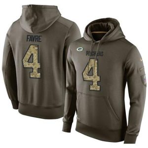 Stunning NFL Men's  Green Bay Packers #4 Brett Favre Stitched Green Olive Salute To Service KO Performance Hoodie to stand out at the stadium