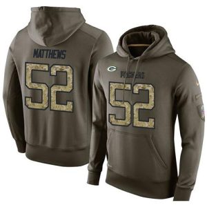 Fantastic NFL Men's  Green Bay Packers #52 Clay Matthews Stitched Green Olive Salute To Service KO Performance Hoodie for ultimate sports enthusiasts