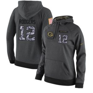 Fantastic NFL Women's  Green Bay Packers #12 Aaron Rodgers Stitched Black Anthracite Salute to Service Player Performance Hoodie to stand out at the stadium