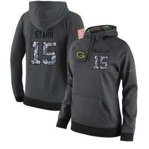 Fantastic NFL Women's  Green Bay Packers #15 Bart Starr Stitched Black Anthracite Salute to Service Player Performance Hoodie to stand out at the stadium